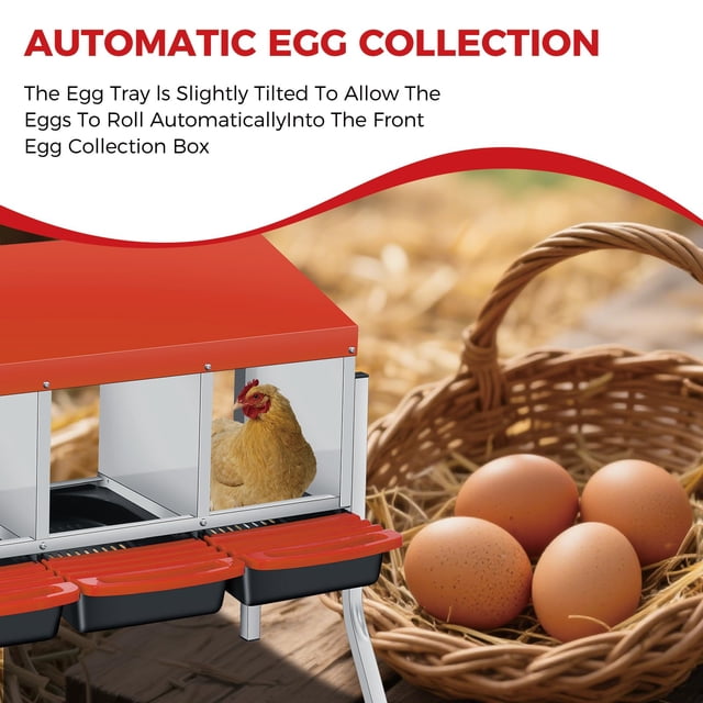 EDTara Metal Chicken Nesting Box Provides Sturdy Galvanized Steel Build and a Convenient Removable Roll-Out Tray, Ensuring Easy Egg Gathering and Cleaning for Backyard or Farm Poultry Setups