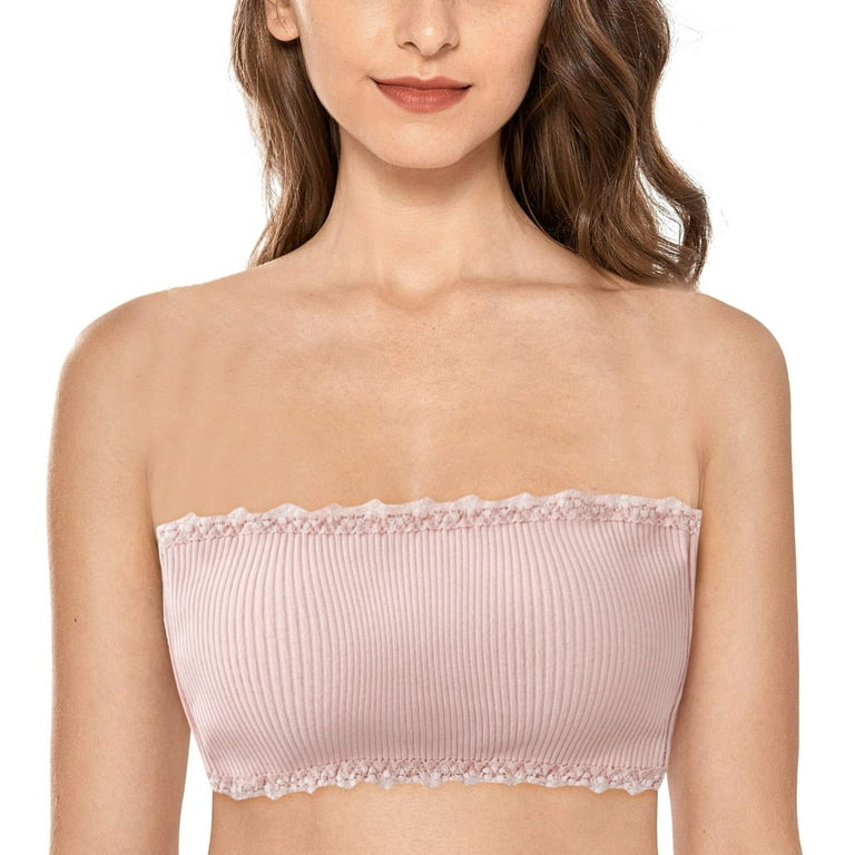 Riforla Women's Thread Cotton off Shoulder Strapless Back No Steel Ring  Strap Removable Bra Pink One Size