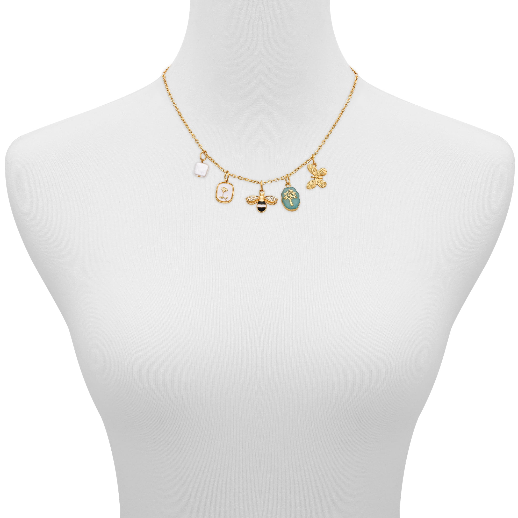Time and Tru Women's Gold-Tone Interchangeable Spring Theme Charms Necklace.