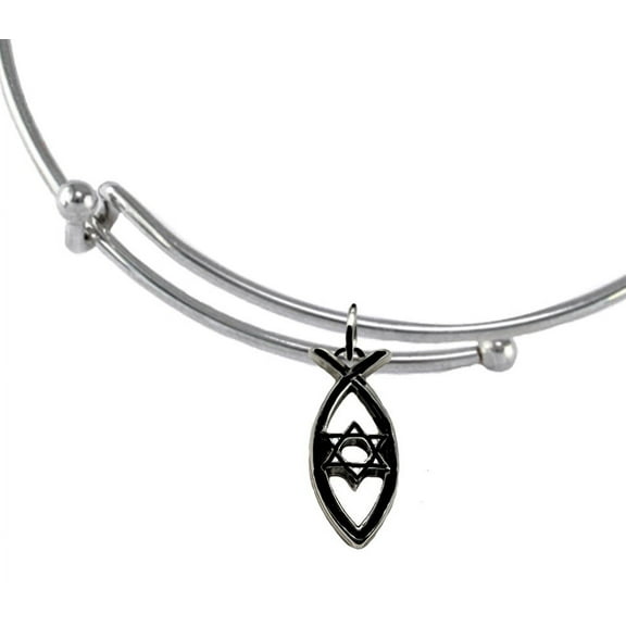 Messianic Christian Black Anodized Fish, Star Of David On Adjustable Wire Bracelet. If you do not believe that this jewelry is beautiful when you receive it, simply return it for a full refund.
