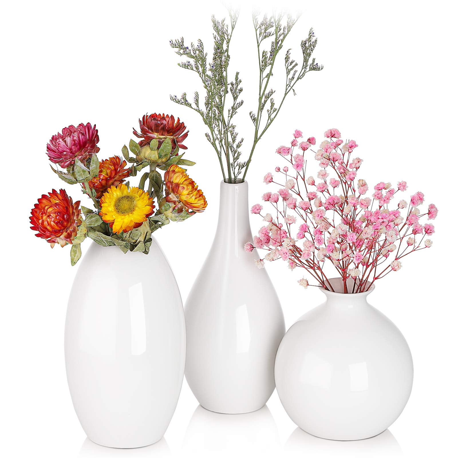 Ceramic Vase, White Vases Set of 3 for Rustic Home Decor, HOUSALE Small