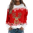 thumbnail image 2 of Women's Christmas Printed Round Neck Sweatshirt, Long Sleeve Casual Pullover Top, Raglan Sleeve Holiday Graphic Fall Winter Clothes,Red,3XL, 2 of 7