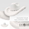 thumbnail image 3 of Furry Fluffy Trim Halloween Western Cowboy Hat with Decorative Band, Wide Brim Fashion Headwear, Stylish Accessory for Halloween Parties, Concert, Festival Celebrations and Trendy Outfit White, 3 of 10