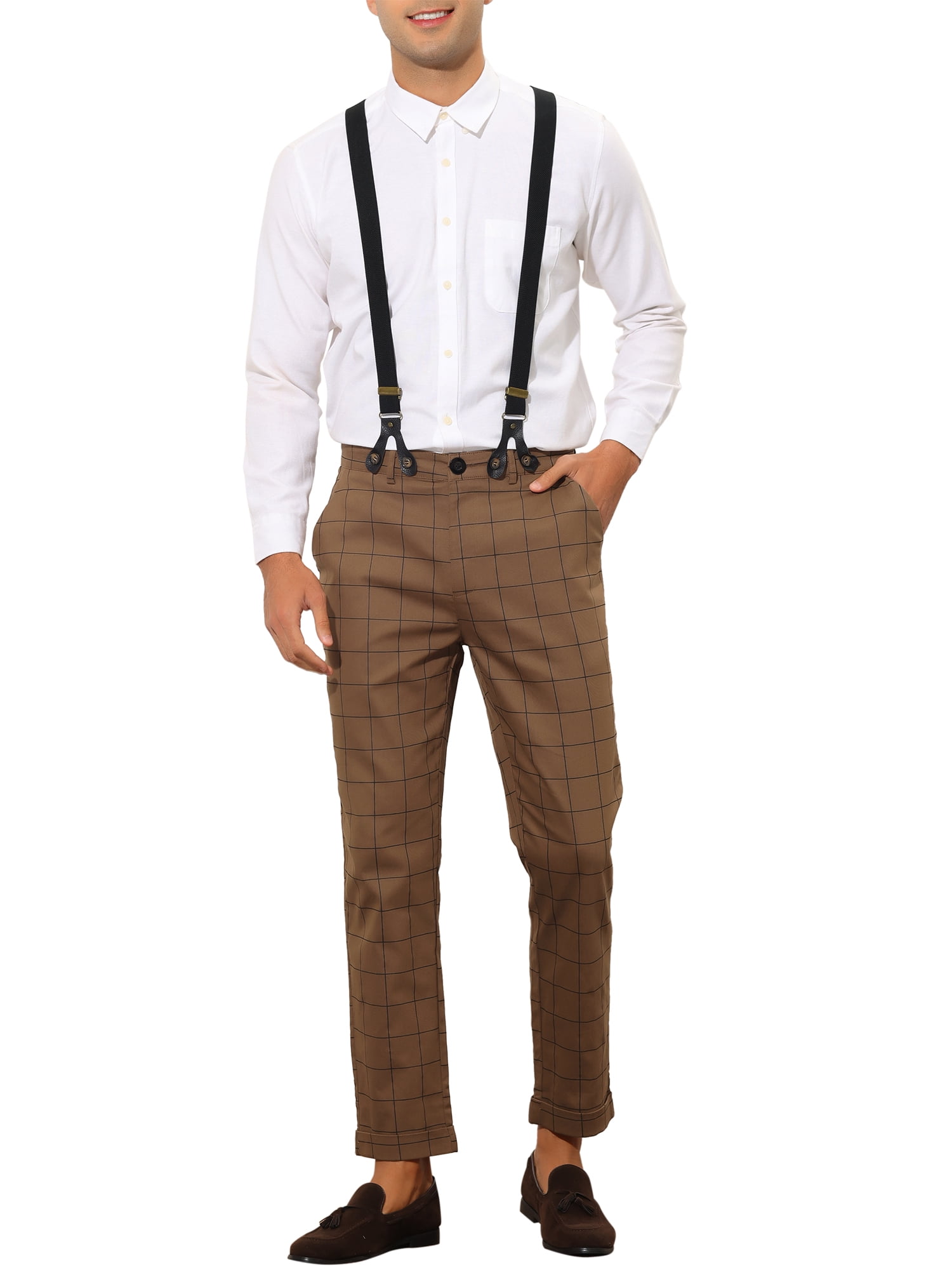 Lars Amadeus Formal Plaid Dress Pants for Men's Trousers with Suspender