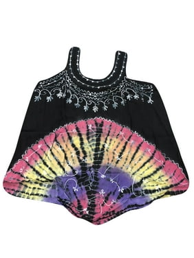 Mogul Women's Black Tank Dress Embroidered Tie Dye Sleeveless Bohemian Summer Fashion Comfy Tunic M