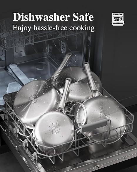 VocVoi Tri-Ply Stainless Steel Frying Pans Set,Chef's Pan Set(8+10+12inch) Frying Pans for cooking,Induction Cookware Sets,Dishwasher and Oven Safe Kitchen set