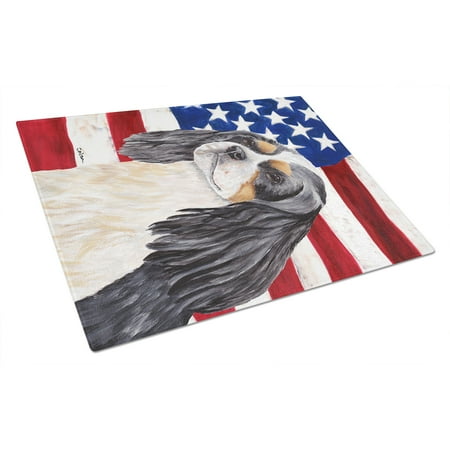 

Carolines Treasures SC9114LCB USA American Flag with Cavalier Spaniel Glass Cutting Board Large 12H x 16W multicolor