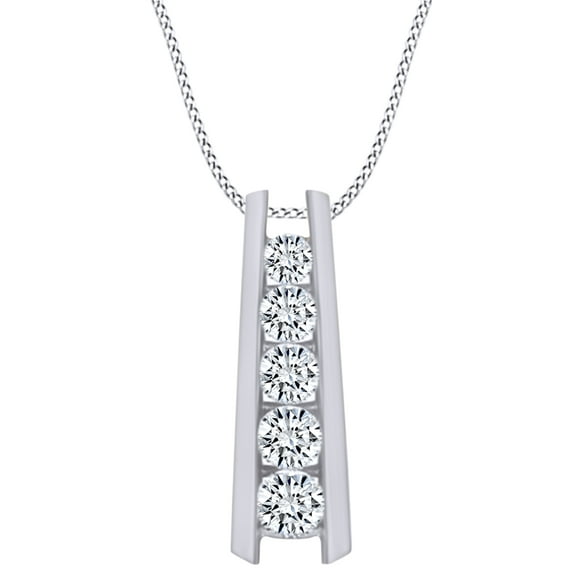 AFFY Christmas Sale 1 1/3 Carat Round White Natural Diamond Bar Pendant Necklace In 10k Solid White Gold (1.33 Cttw)