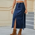 thumbnail image 2 of Lovskoo Women's Cargo Denim Skirt High Waisted Jean Side Split Y2K Midi Skirts with Pocket Blue, 2 of 9