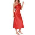 thumbnail image 4 of INSPIRE CHIC Womens Elegent Satin Nightgown Spaghetti Halter Midi Dress Silky Lightweight Tassel at the Bust Evening Dress M Red, 4 of 6