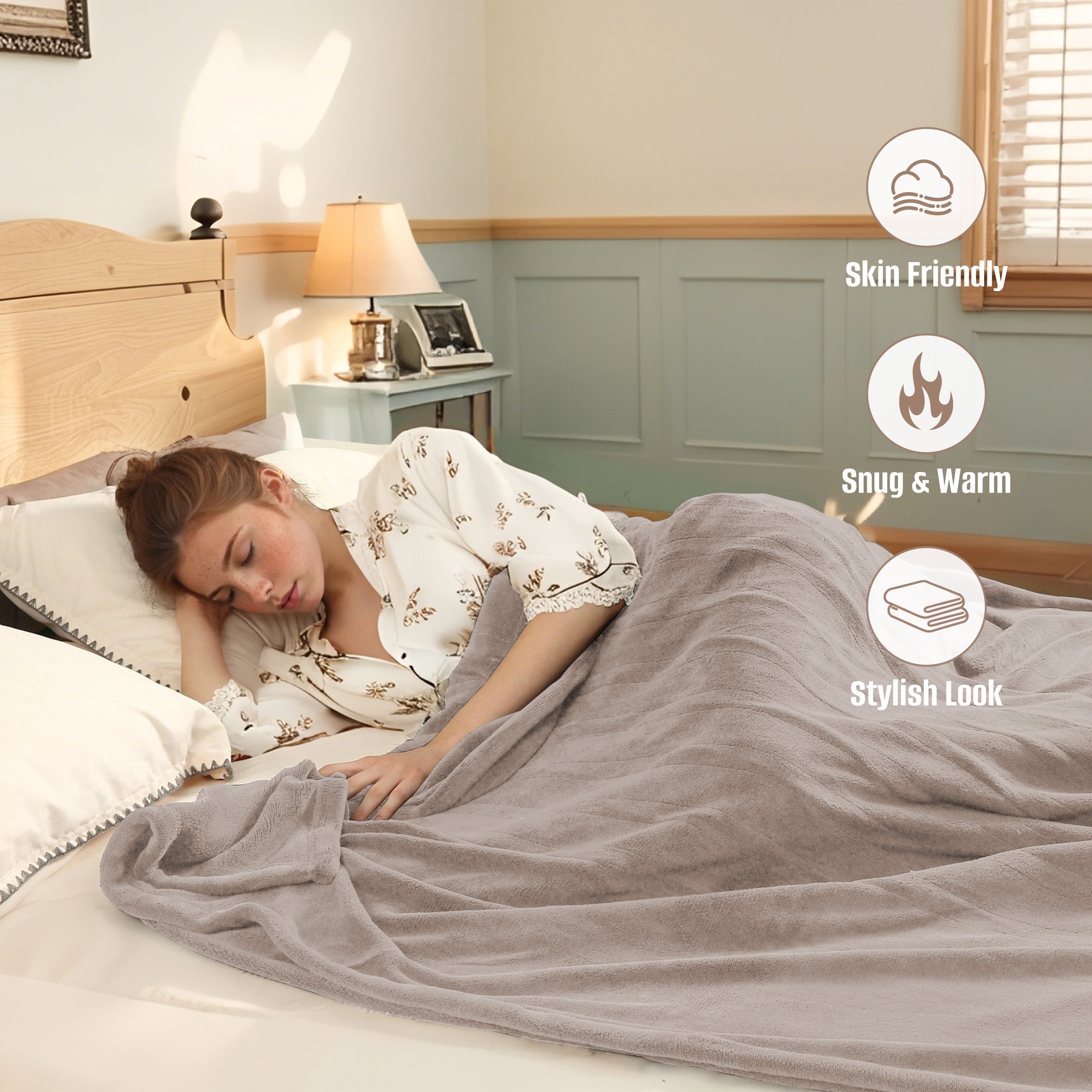YAKEE Electric Heated Blanket 62"x84" Twin Size - Soft Warm Coral Fleece, 4 Heat Levels, 10 Hours Auto-off, Machine Washable with Overheat Protection, Brown