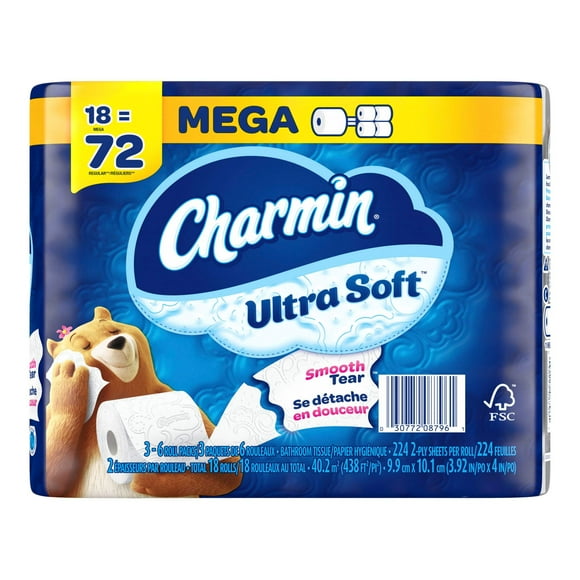 Charmin Ultra-Soft Quadruple Roll Toilet Paper, 2-Ply Tissue, 18-pk