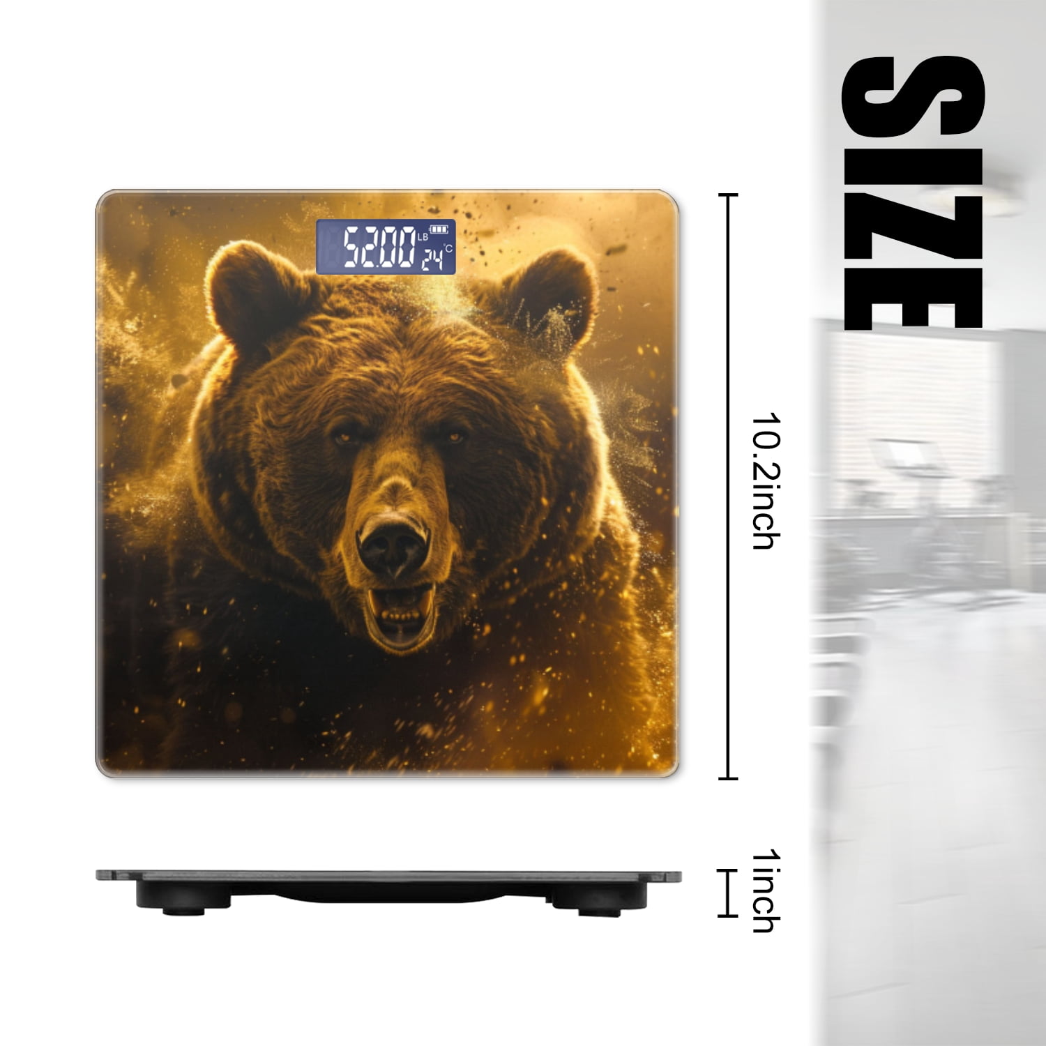 Digital Bathroom Scale with Large LCD Display,High Capacity Scale 400 lbs High Precision body fat scale-Grizzly Bear Charging Towards With Eyes Glowin