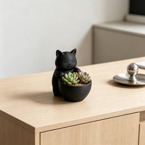 Cheapark Succulent Planter Cat Shaped Bowl Pot With Drainage Hole for Windowsill Desk Tabletop Small Greenery Flower Indoor Daily Decor Plant Container Ornament Gift