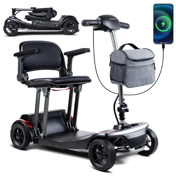 ScootNGo 44lbs Lightweight Foldable Mobility Scooter for Seniors & Adults - Airline Approved, Lithium Battery, USB & Storage Bag