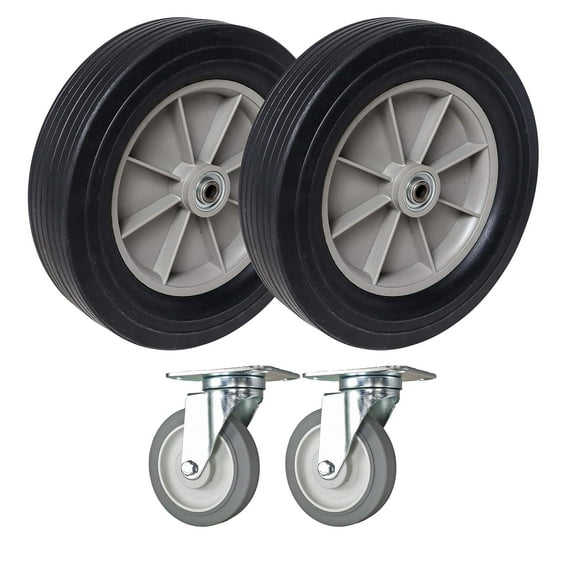 SES Brand 12" Wheels and 5" Caster Replacements | Compatible with Rubbermaid Tilt Truck Models 9T15 and 9T16