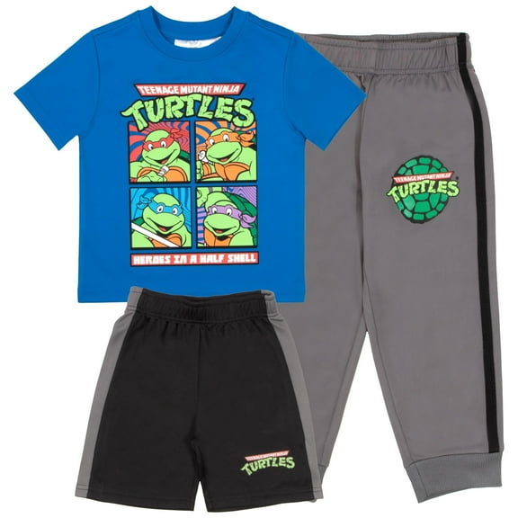 Nickelodeon Teenage Mutant Ninja Turtles Boys 3-Piece Pants Set - Short Sleeve Tee, Shorts, & Jogger TMNT 3-Pack Bundle Set (Size 5-4T)