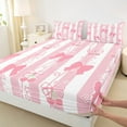 thumbnail image 3 of Manfei Kawaii Cherry Bow Twin Sheet Sets,Pink Geomtric Stripes Twin Fitted Sheet,Girl Bowtie Flat Sheet For Children,Breathable Home Decor,3-Piece, 3 of 7