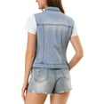 thumbnail image 3 of INSPIRE CHIC Juniors Washed Chest Flap Pockets Single Breasted Denim Vest Jacket, 3 of 6