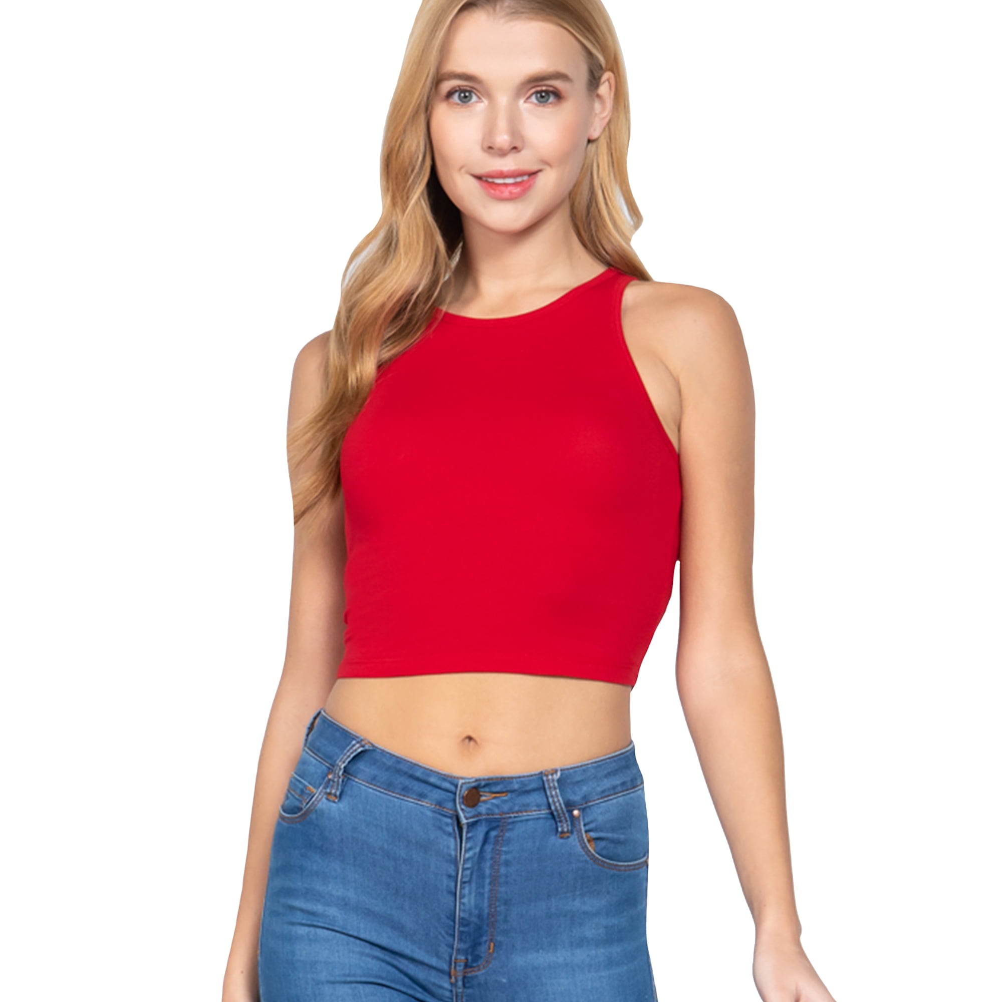 Active USA Women's Active New Cotton Halter Neck Crop Top - Walmart.com