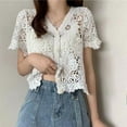 thumbnail image 5 of ZPAQI Women French Style Short Sleeve Lace Shrug Hollow Out Crochet Knit Bolero Cardigan V-Neck Button Down Sheer Crop Jacket, 5 of 9