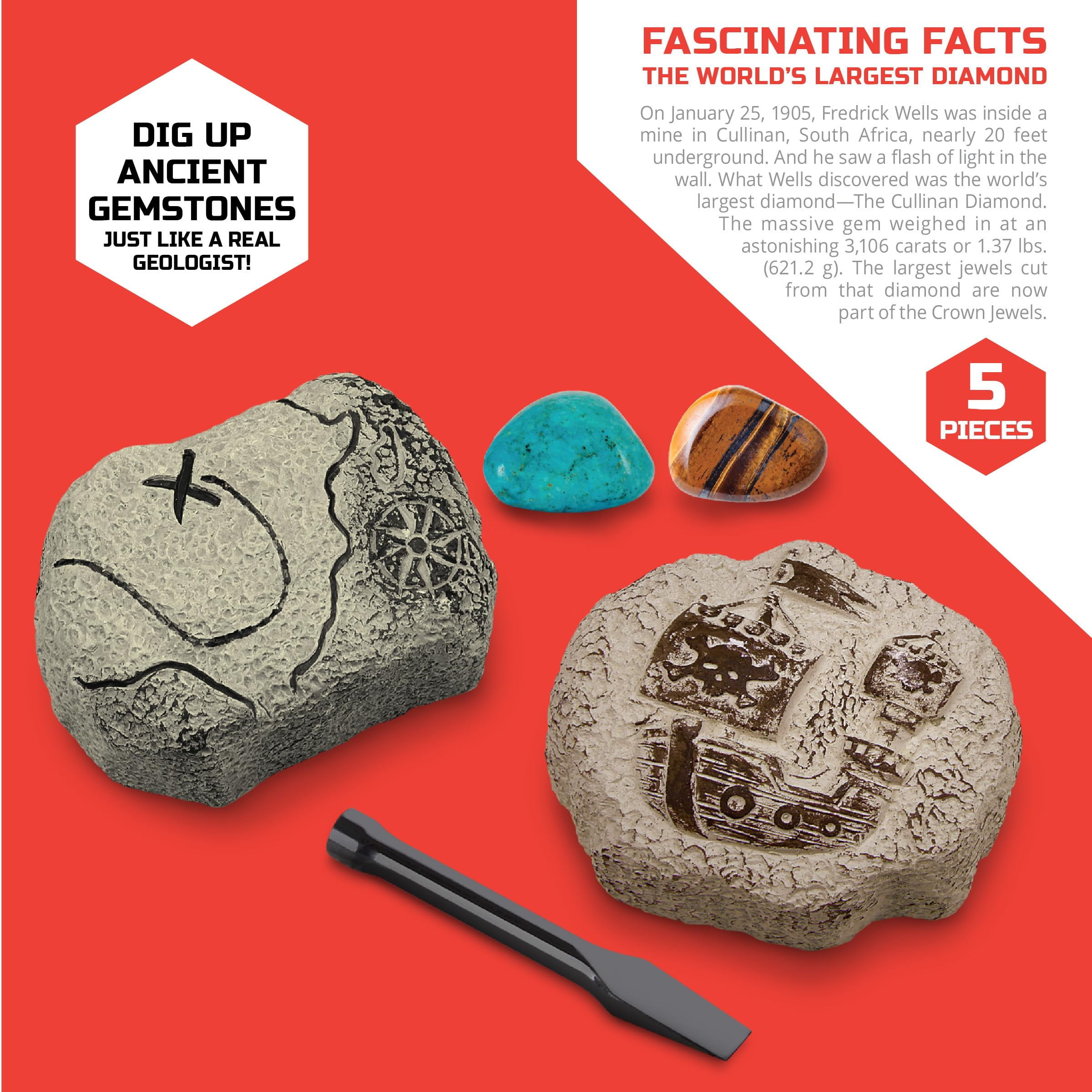 Discovery Mini Unearthed Treasure Set, 2 Pack Excavation Kit w/Chisel, Uncover 2 Gemstones, Interactive Archaeology Geology Paleontology Experiment, Fun & Educational STEM