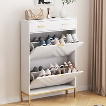 MARNUR Shoe Cabinet with 2 Flip Drawers & 1 Top Drawers for Entryway, Freestanding Narrow Shoes Storage Rack, White