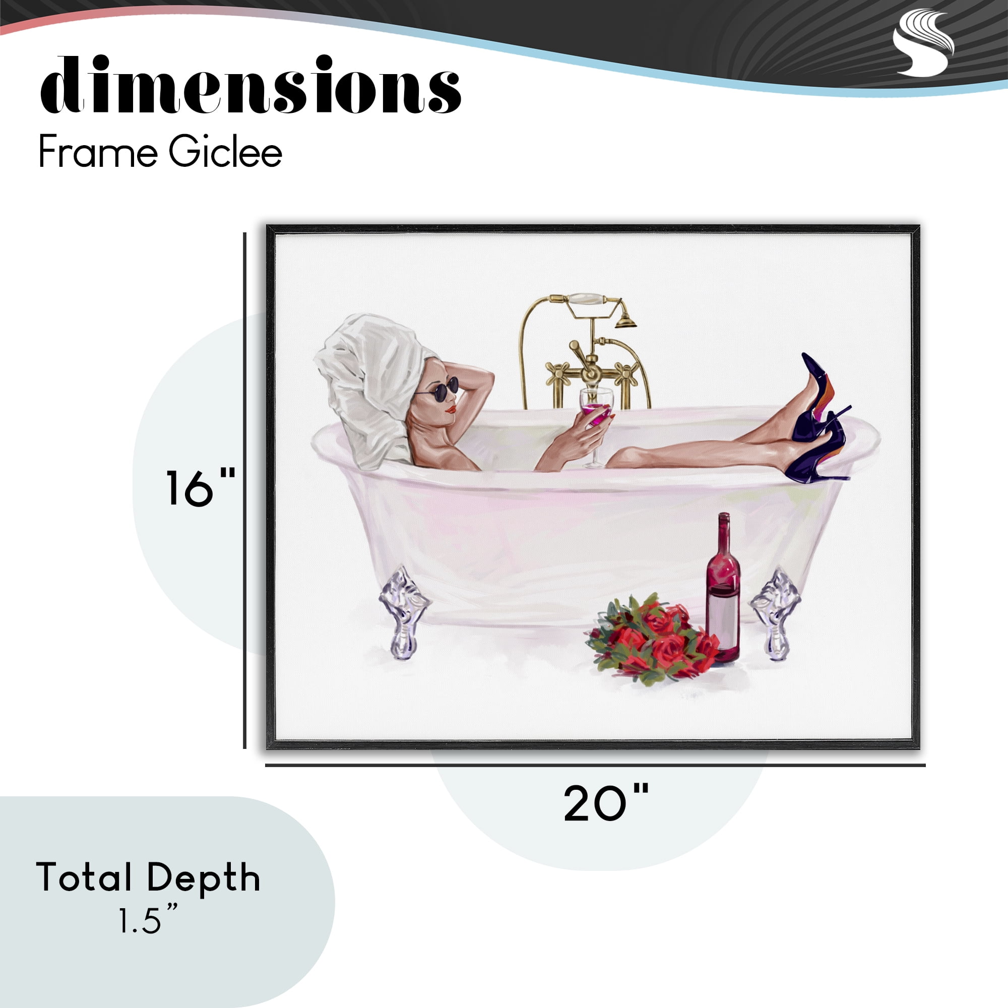 Woman with Wine Bath Black Framed Giclee Art, design by Ziwei Li