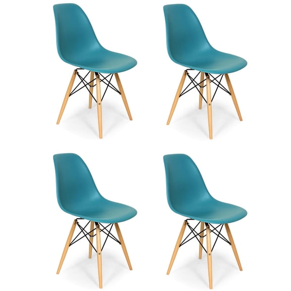 Eiffel Dining Chair with Wood Base - Teal