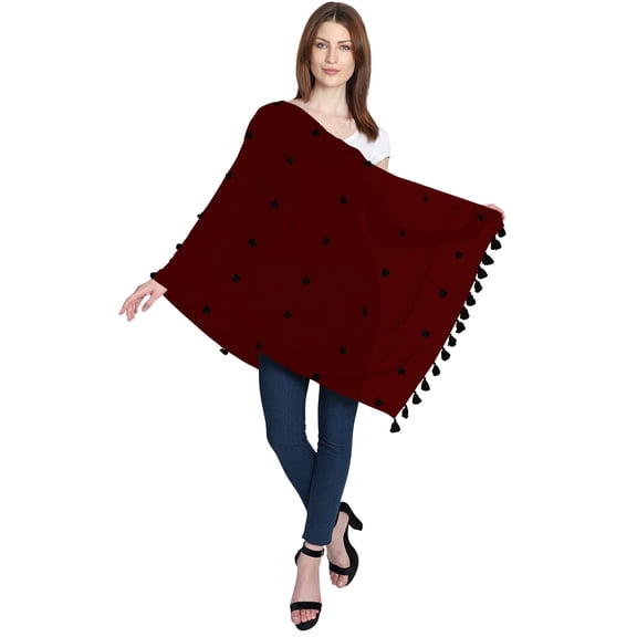 eloria Women's Wrap With Black Tassel Cotton Stole Color: Maroon