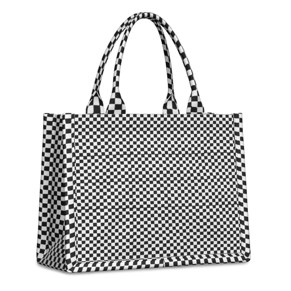 Large Capacity Tote Bag,Black and White Small Checkered Pattern Handbag Fashion Luxury Tote Bag,15.7"x13"x 5.1" Inches,Laptop Compatible