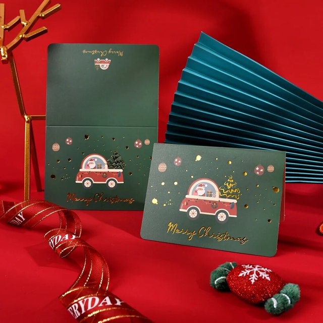 Tarjeta de felicitación de Navidad, 2 piezas, estampado, inglés, Nochebuena, Diy, mensaje postal Vintage