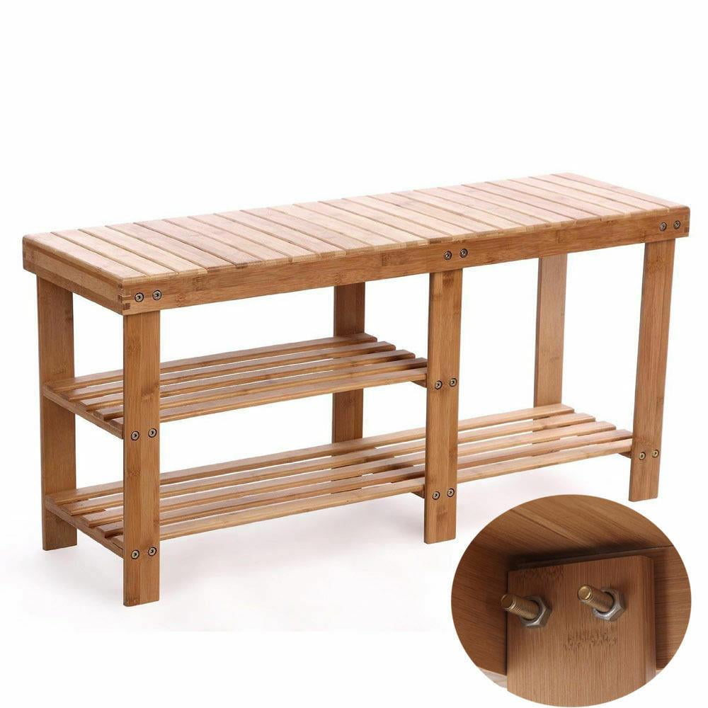 Ktaxon 2Tier Entryway Stool Seat Shoe Rack, Bamboo, Brown Walmart