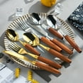 thumbnail image 2 of Zhuge 16 Pieces Stainless Steel Cutlery Set Short Wood Handle Flatware Set Knife Fork Spoon Service for 4-Silver, 2 of 5