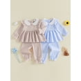 thumbnail image 3 of Loicainy Toddler Baby Girl Fall Clothes Set 6 12 18 24 Months 2T 3T 4T Striped Long Sleeve Babydoll Tops Pants Outfits, 3 of 9