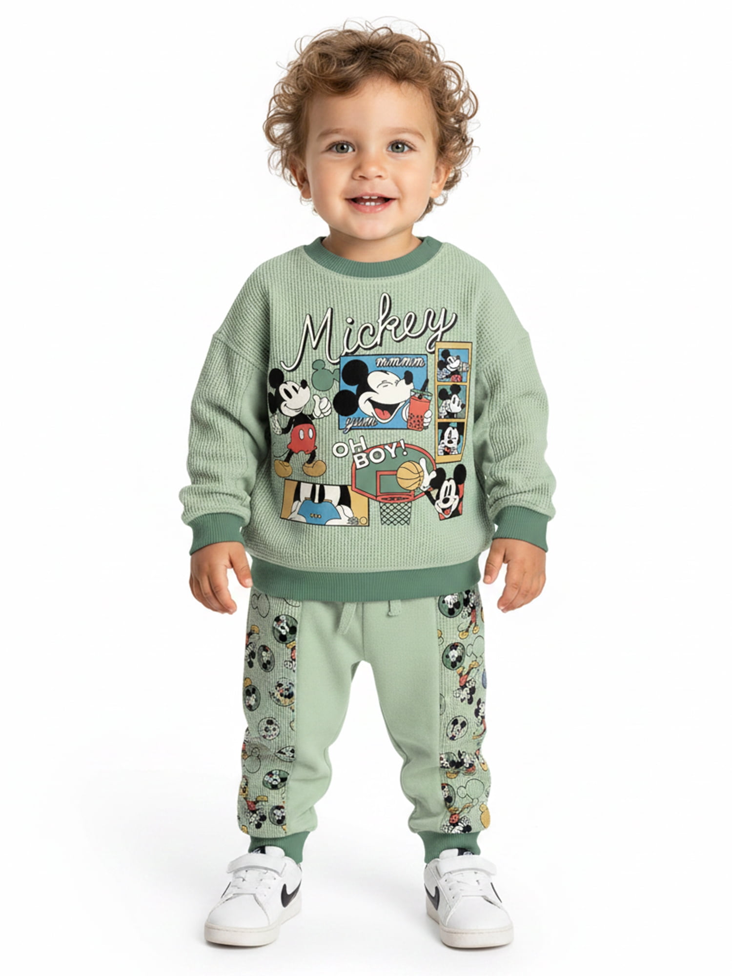 Mickey Mouse Baby Boys Waffle Knit Top and Pants Set, 2-Piece, Sizes 0M-24M