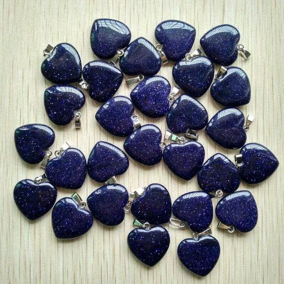 K-KED Wholesale 50pcs Natural Blue Sand Stone Heart Pendant Bead Delicate Jewelry Making 20mm