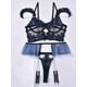 thumbnail image 3 of Floral Embroidery Lingerie Set, Sexy Chain Cami Crop Top Bra & Hollow Thong Panties, Women's Sexy Lingerie & Underwear, 3 of 5