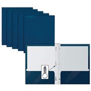 2 Pocket Glossy Navy Blue Paper Folders with Prongs, by Better Office Products, Letter Size, High Gloss Navy Blue Paper Portfolios with 3 Metal Prong Fasteners, Box of 25 Glossy Dark Blue Folders