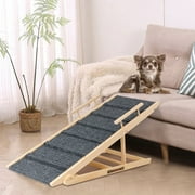 Adjustable Small Pet Ramp for Puppies,Kitties, Dog Ramp for Couch or Bed with Paw Traction Mat 41'' long and Adjustable 6 Height Classes from 14'' to 25'' Pine Wood Structures Natural Wood Color