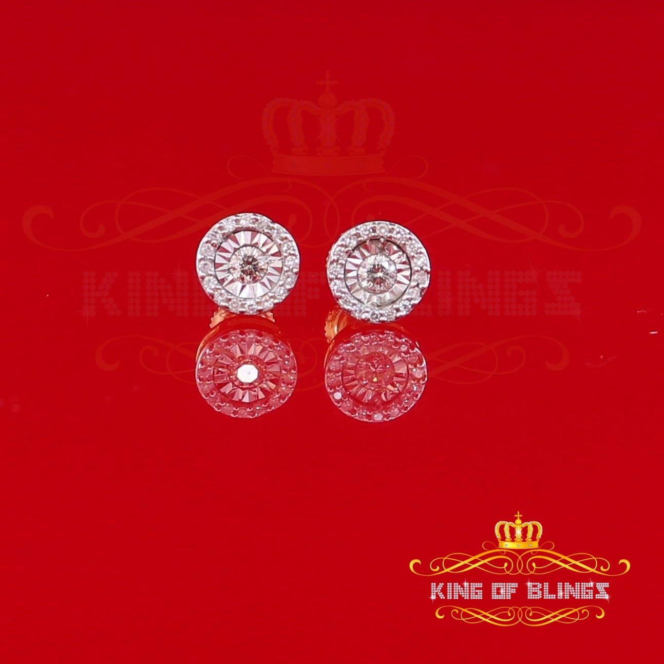 King of Bling's 10K Real Yellow Gold Real Diamond 0.25CT Men's/Women's Round-Shape Stud Earring