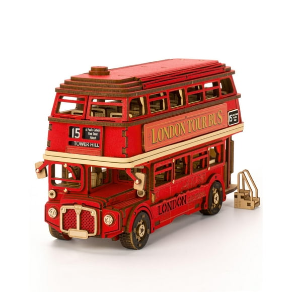 Rolife 3D Wooden Puzzle London Tour Bus Car Model Toy Crafts Construction Gifts for Boys Girls Adults