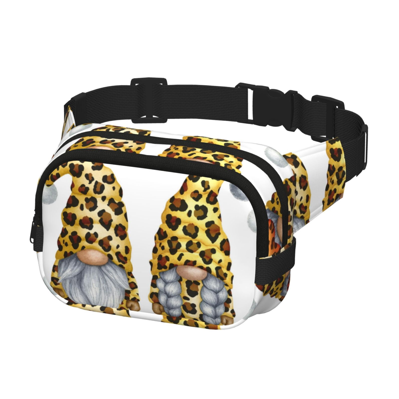 Hirioo Leopard Gnomes for Double Layer Waist Bag Adjustable Fanny Pack For Travel Running Hiking