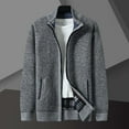 thumbnail image 2 of Mens Jacket Sweater Zipper Solid Color Pockets High Neck Thickened Knit Mens Casual Sweaters,Light Gray,XL, 2 of 8