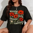 thumbnail image 1 of Playera de Mujer 100% Algodón "Caminando en Fe, Tropezando Constantemente" - Diseño Cristiano Divertido, 1 of 7