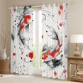 thumbnail image 2 of Manfei Ink Koi Fish Black Out Curtains for Girls Women, Cherry Petal Curtains Pack of 2 (42x63 Each), Black Red White, 2 of 6