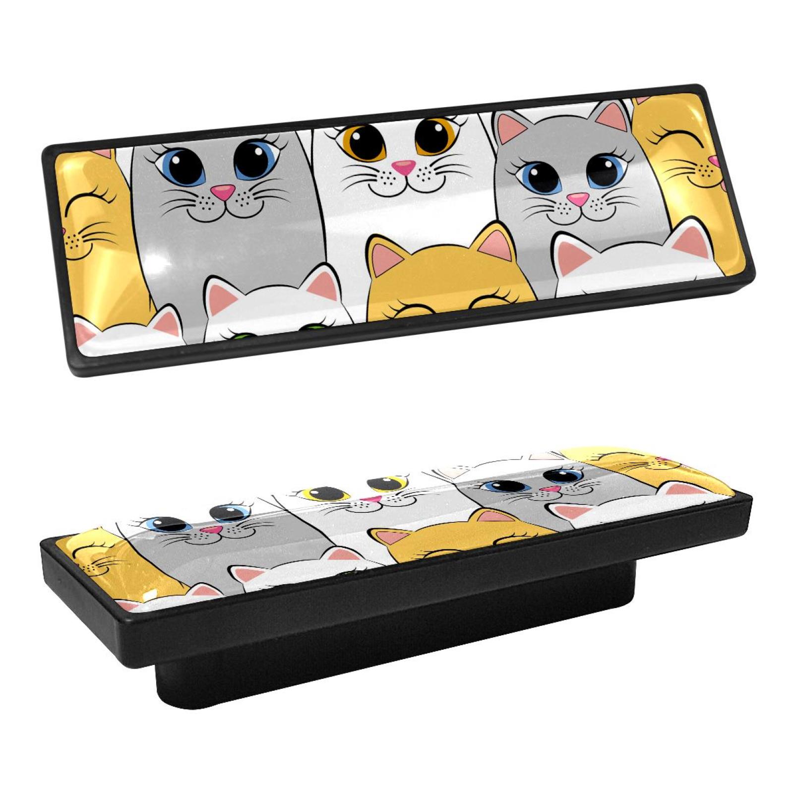 4 Pcs Rectangle Handle Cupboard Knob Drawer Pulls Handle Big Eyes Cat Drawer Knobs with