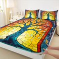 thumbnail image 4 of Homewish Vintage Tree Of Life Queen Sheets,Colorful Glass Dots Queen Sheet Sets,Yellow,4pcs,1 Flat Sheet, 1 Fitted Sheet and 2 Pillowcases, 4 of 6
