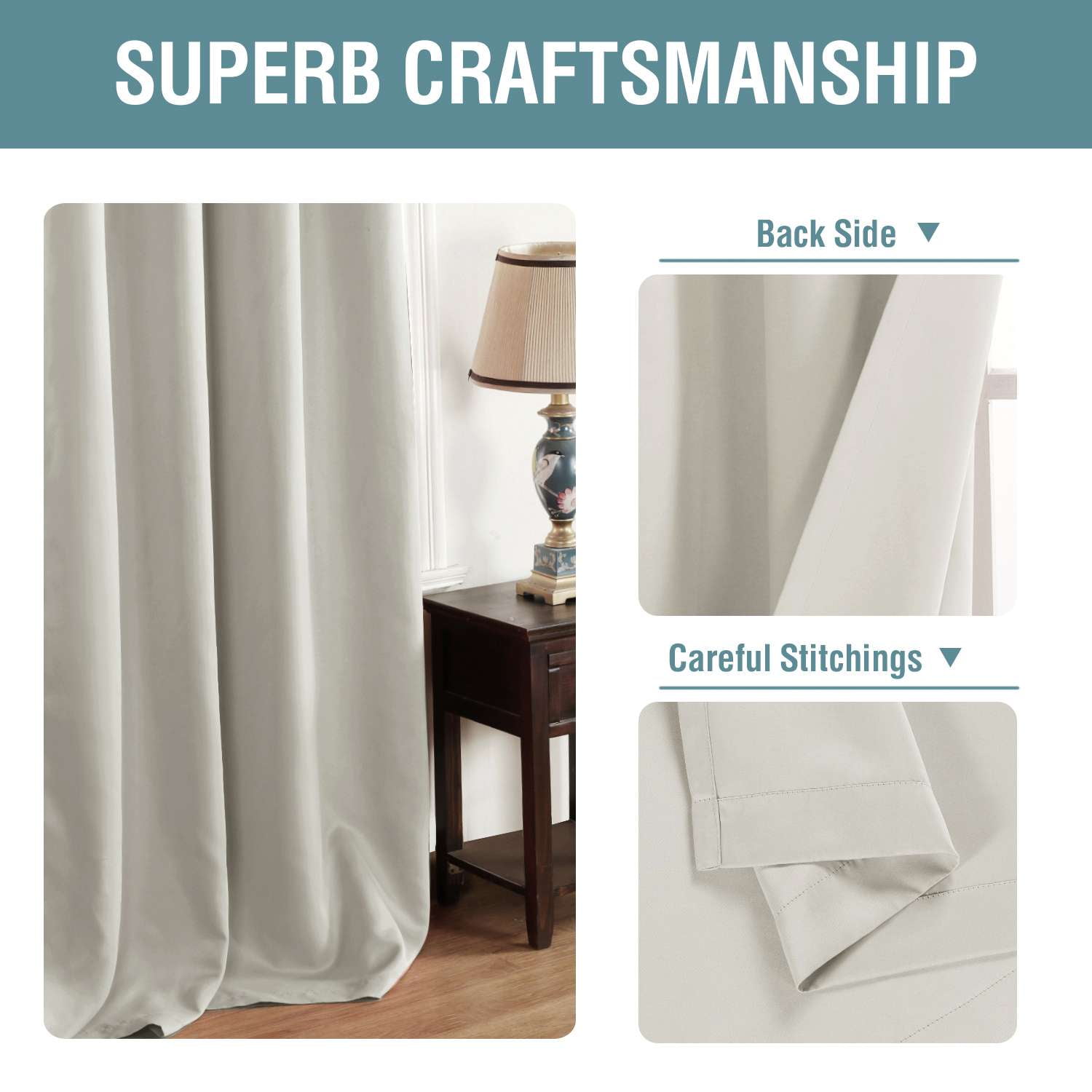 H.VERSAILTEX Blackout Thermal Insulated Window Curtains Bedroom Darkening Black out Drapes for Living Room Back Tab/Rod Pocket Draperies, 2 Panels, 52" x 63", Ivory/Cream