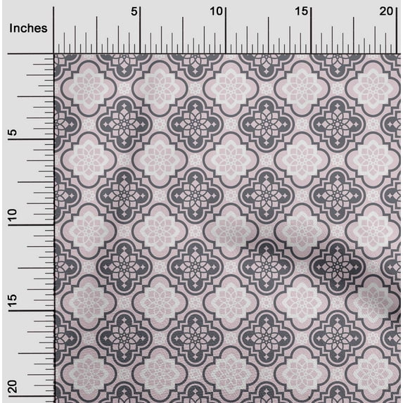 oneOone Rayon Light Pink Fabric Floral & Tiles Moroccan Sewing Material Print Fabric By The Yard 56 Inch Wide